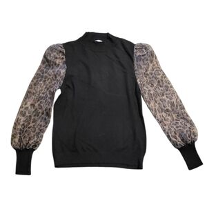 Sioni Black Blouse with Animal Print Sleeves